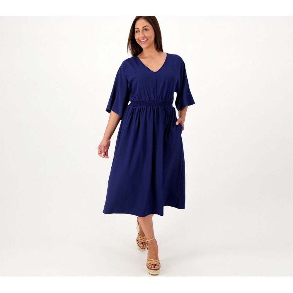 Girl With Curves Women's Dress Sz L Textured Woven Caftan Blue A598769